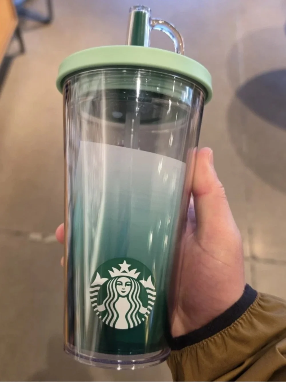#3113*Starbucks Green Ombre Reusable Cold Cup with Mint Lid and Straw